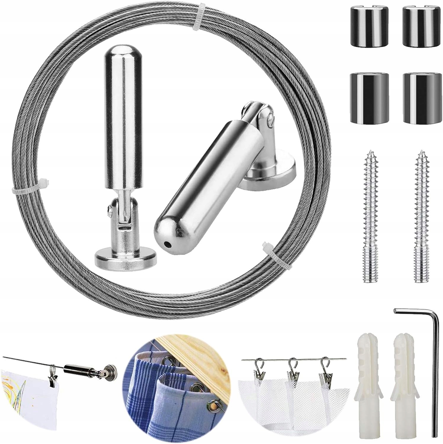 5 M LINEK STALOWYCH ZE STALI NIERDZEWNEJ, DO ZAWIESZENIA ZDJĘĆ, LINIA UBRAŃ Producent inna