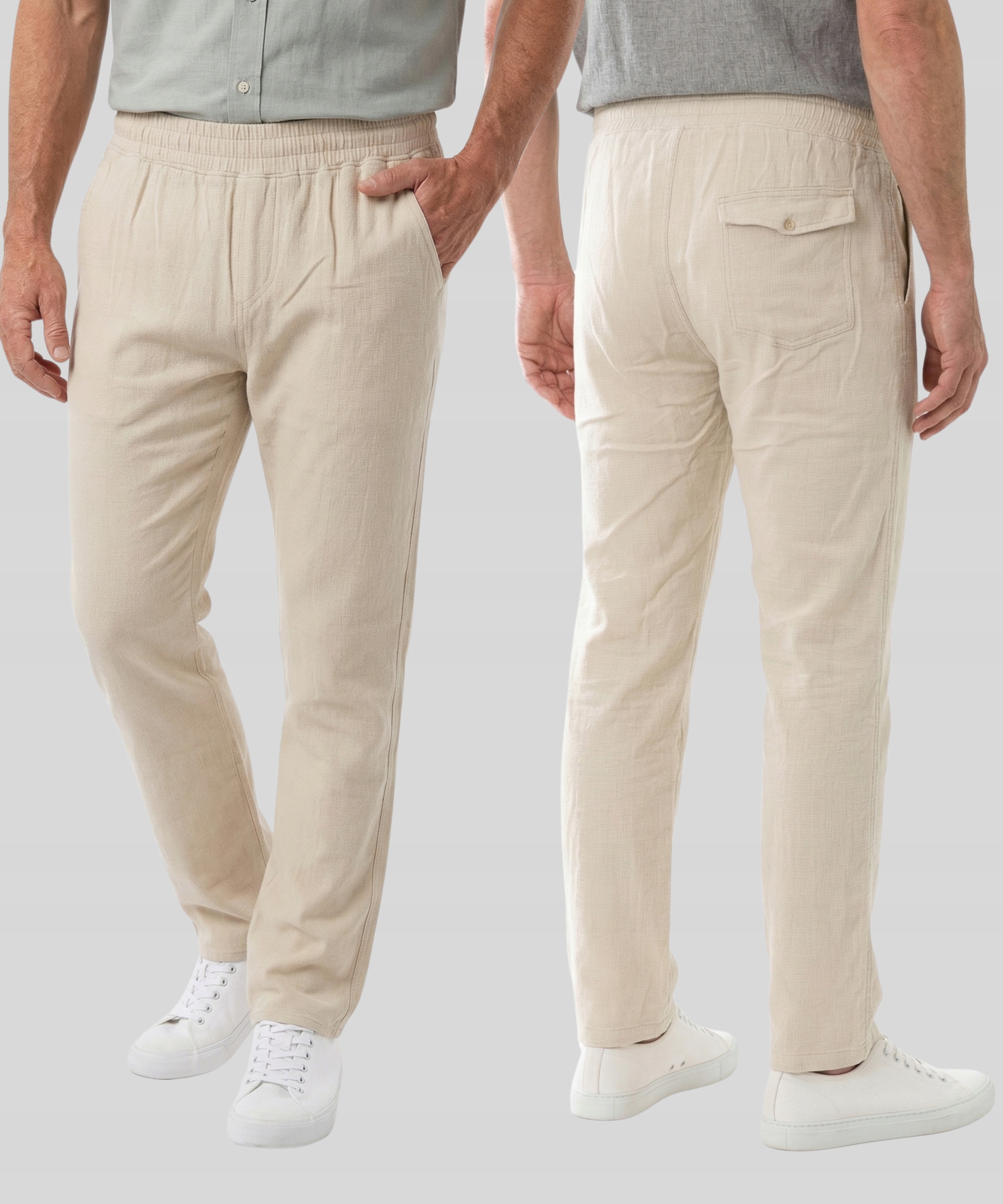 Spodnie męskie Materiałowe Bawełniane jasno-beżowe Casual Lato Rozmiar L