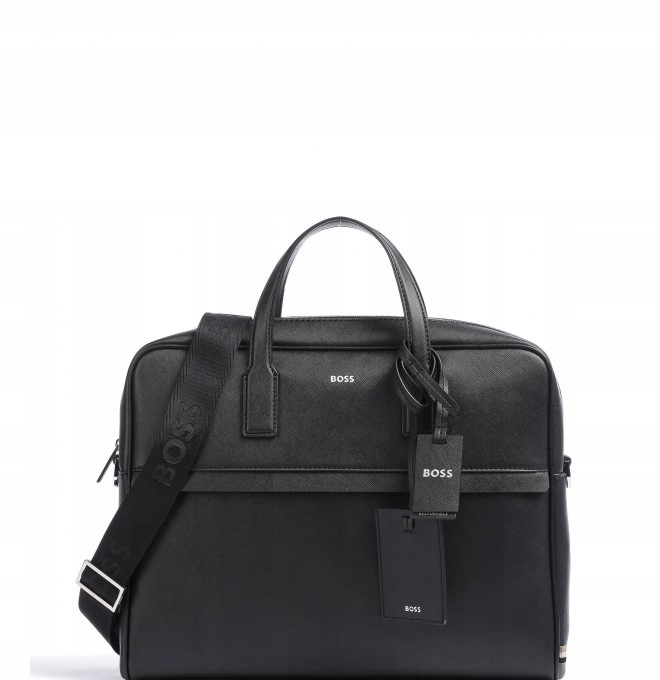 Hugo Boss kožená taška na notebook doc case na dokumenty pánská aktovka Black