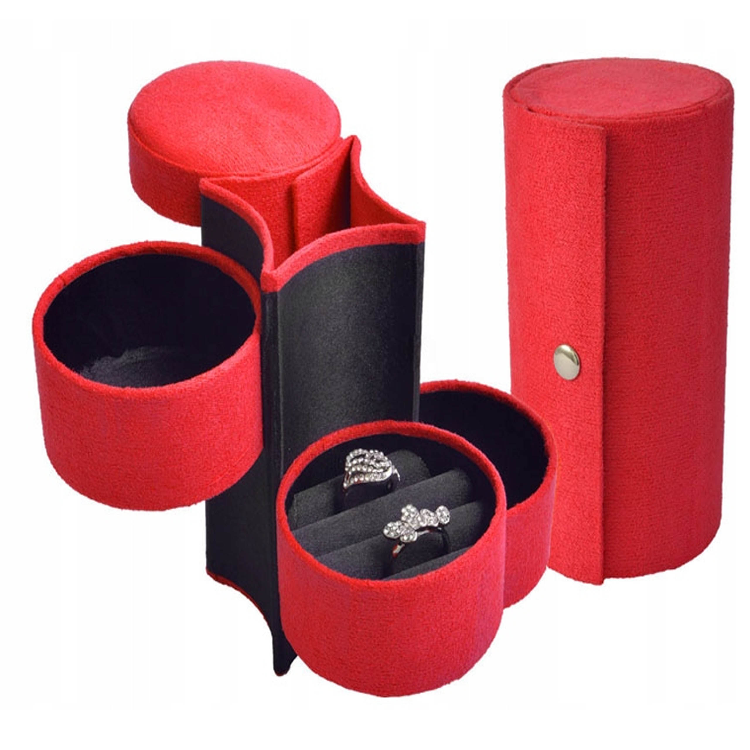 Červená šperkovnice na bižuterii penál eko semiš velkoúrovňová tuba