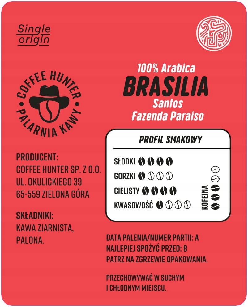 Levně Coffee Hunter Brasilia Santos Fazenda Paraiso káva zrnková 500 g