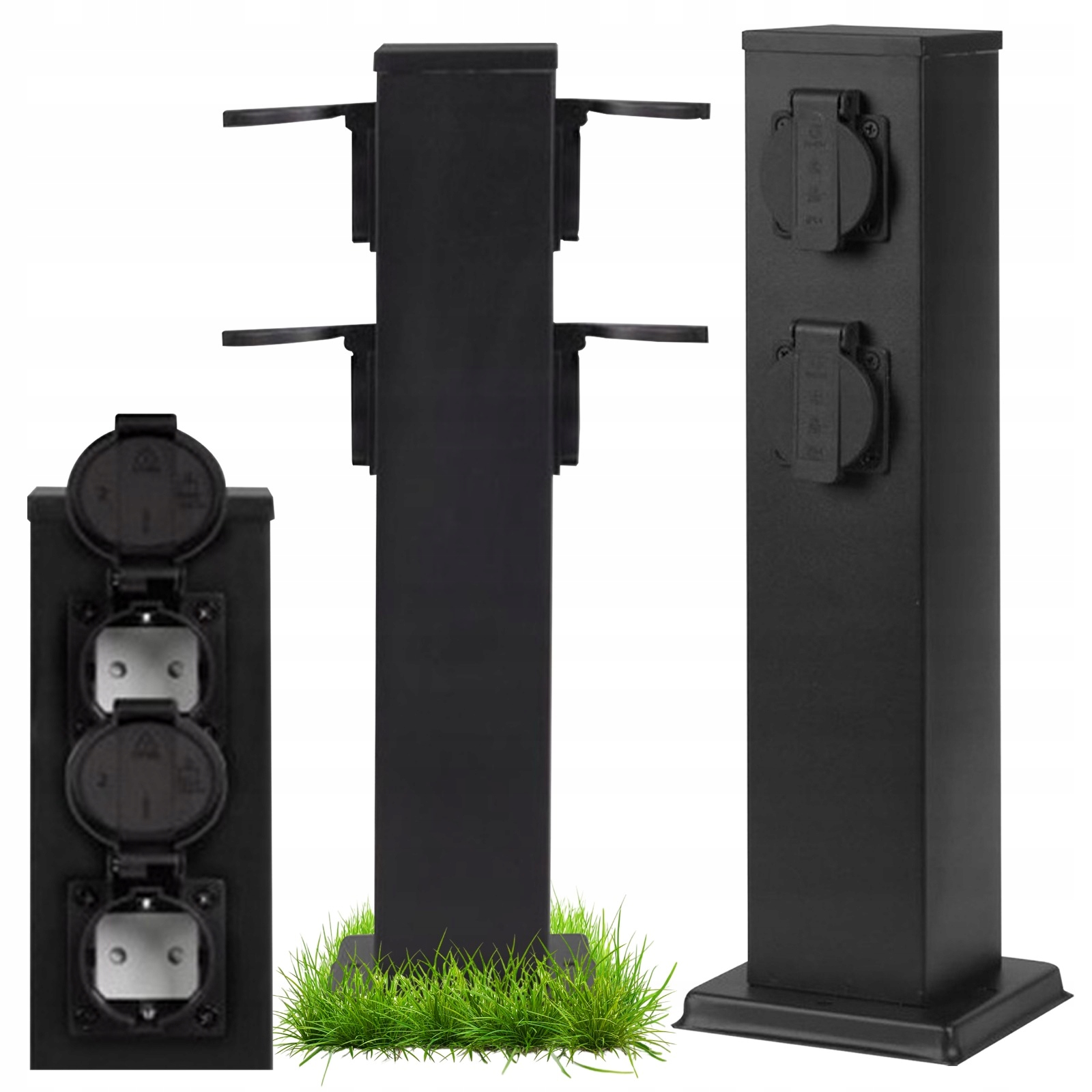 Elektryczny Słupek Ogrodowy 4x Gniazda Hermetyczne 230V IP44 Czarny