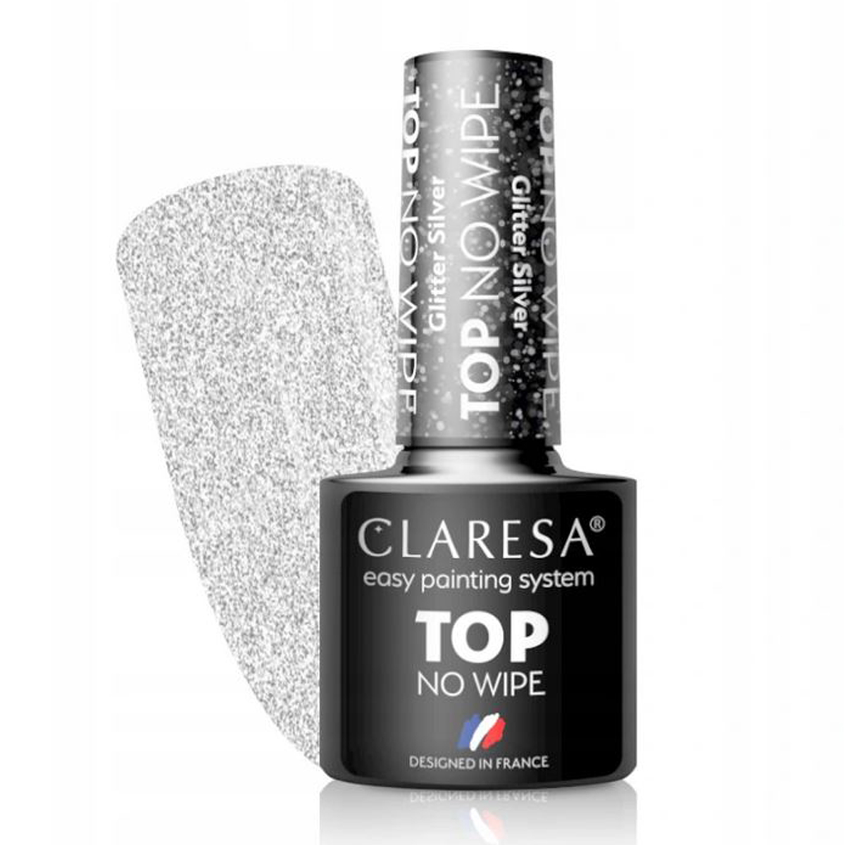 CLARESA Top No Wipe z drobinkami GLITTER SILVER 5m