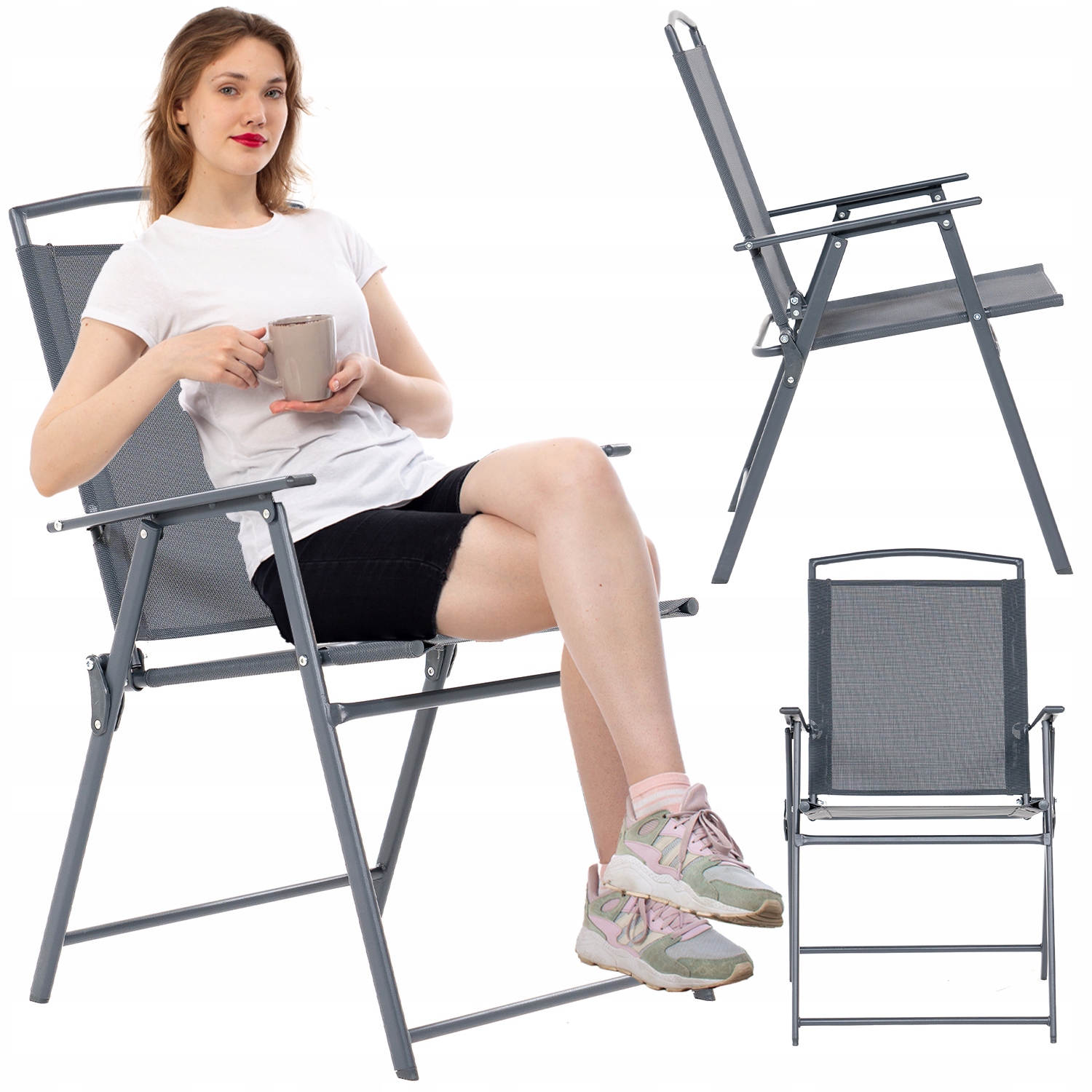 2 X Skladacia Záhradná Stolička Do Záhrady Na Terasu A Balkón Meven Orlando Šedá