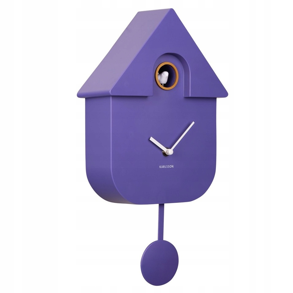 Nástenné hodiny fialové s kukučkou do obývacej izby a kuchyne Modern Cuckoo XX