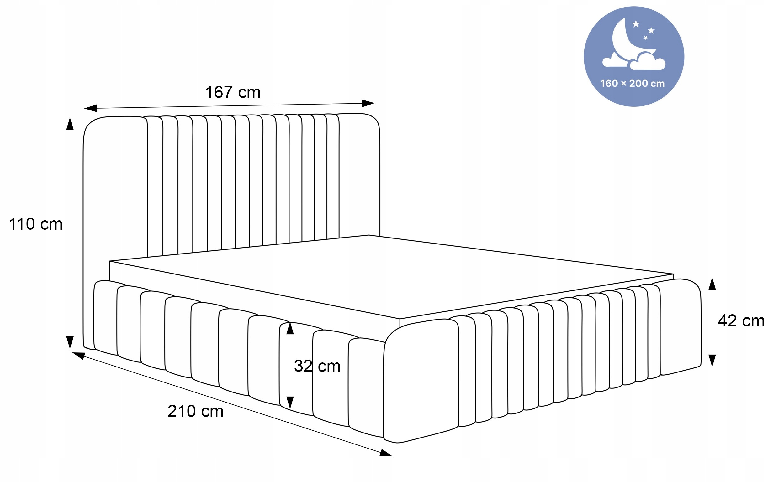 Łóżko tapicerowane cienkie panele 160x200 Tifany Długość mebla 210 cm