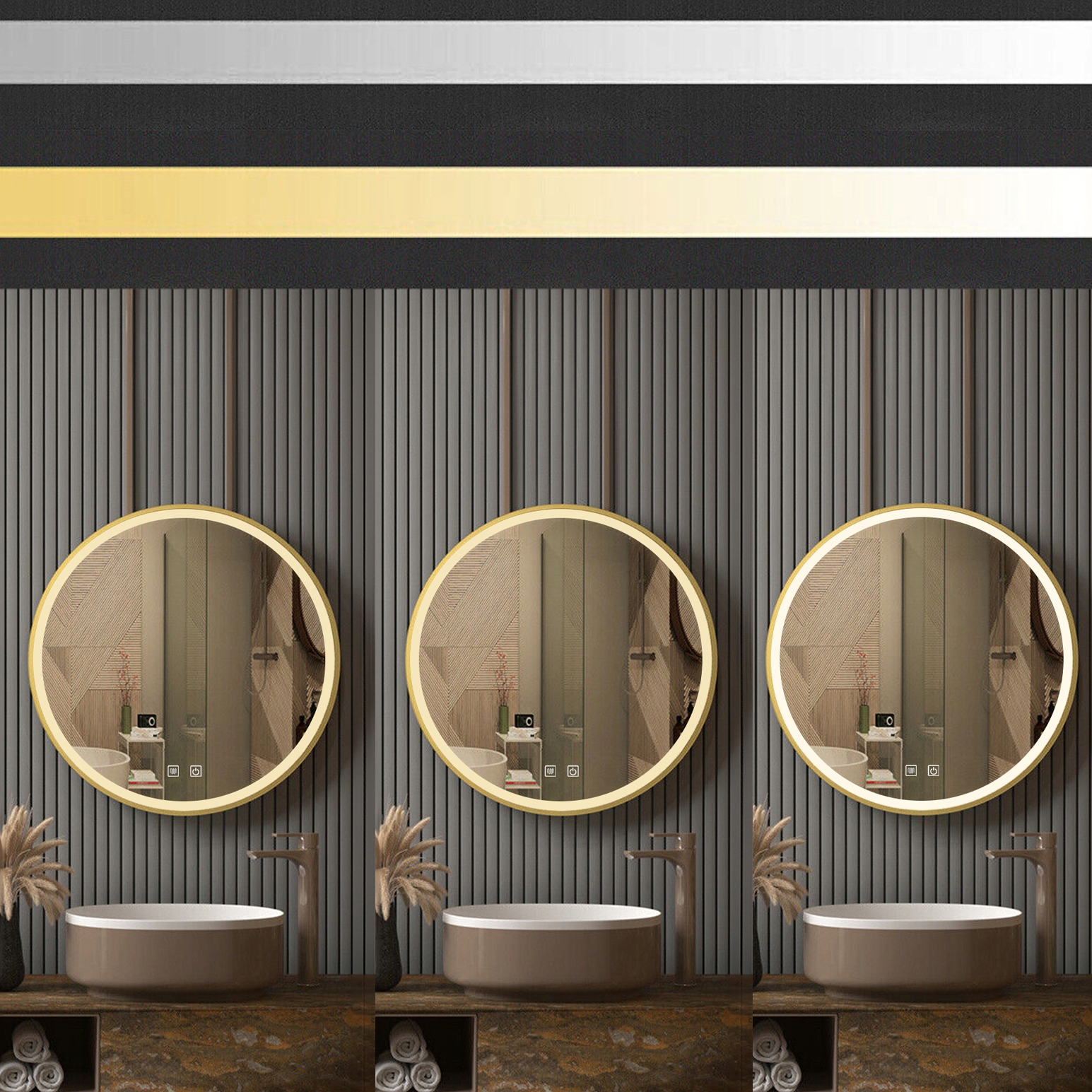 LUSTRO ŁAZIENKOWE ZŁOTA RAMA PODŚWIETLENIE LED OKRĄGŁE 70cm Kształt koło