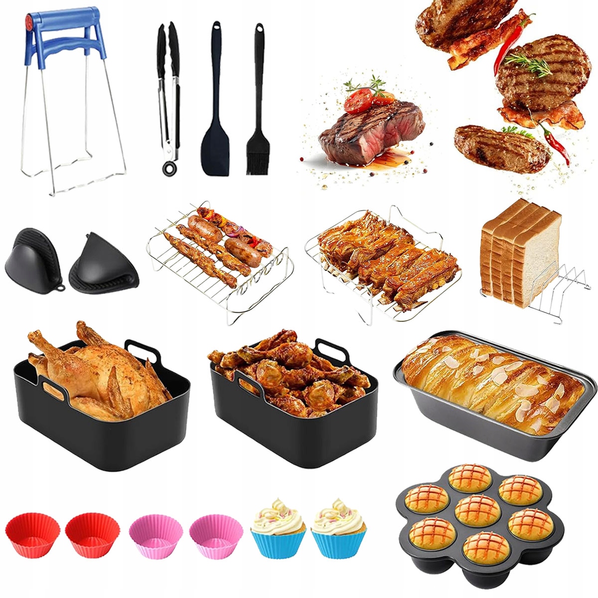 Zestaw Akcesoriów Airfryer Ninja Dual Blaze XXL Silikonowe Formy Ruszt 19X
