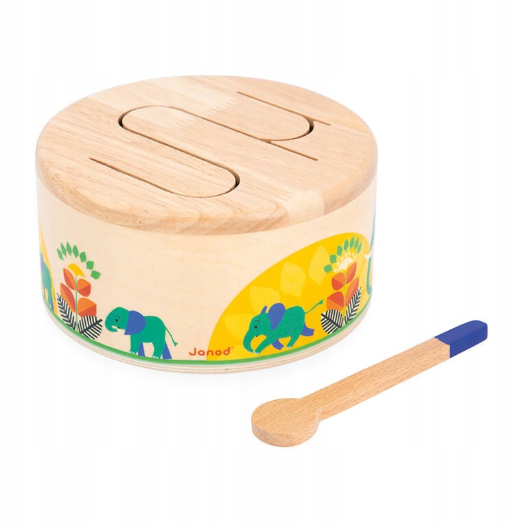 Zabawki drewniane - bębenek, instrumenty muzyczne dla dzieci 18 m+, Janod