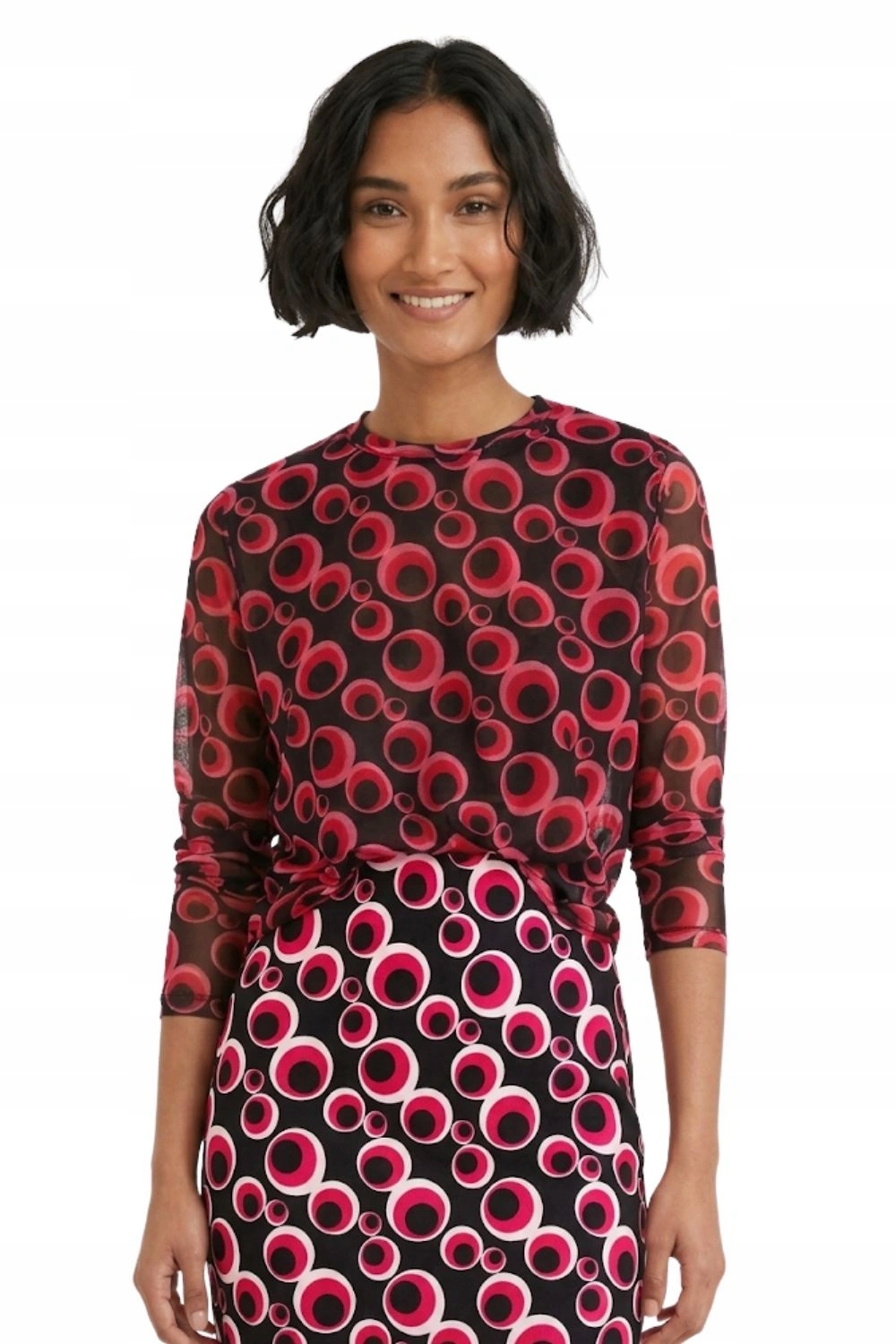 Tričko Desigual průhledná síťovina s potiskem, vzorovaná vel. L.