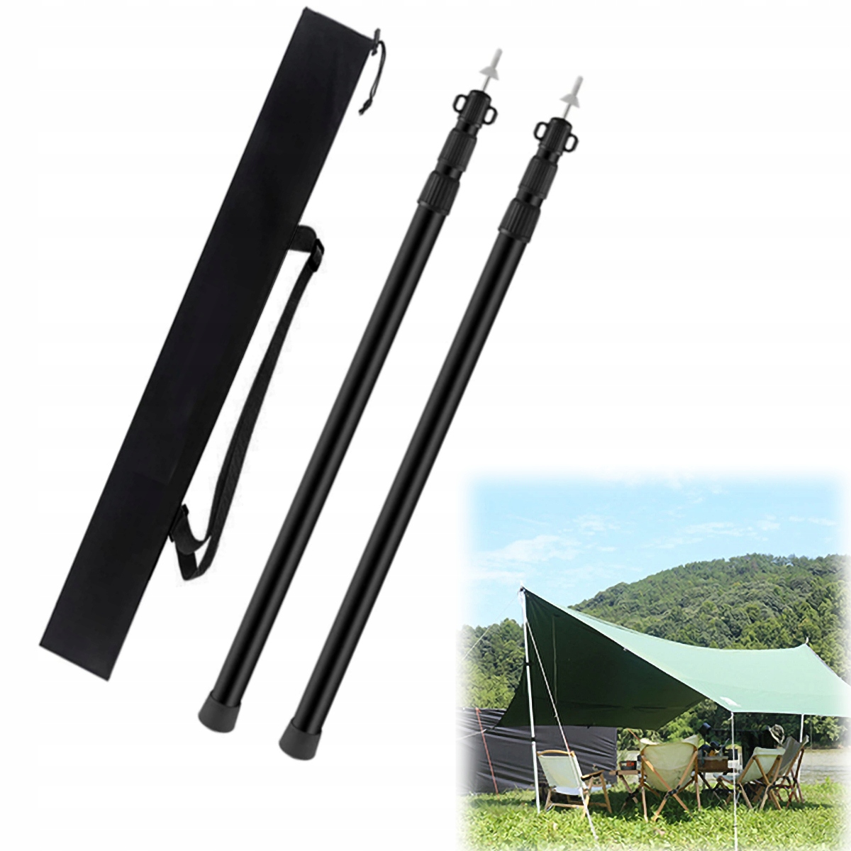 Stožárová Tyč 2X Pro Stan, Markýzu, Tarpy, Nastavitelná 90 CM 230 CM