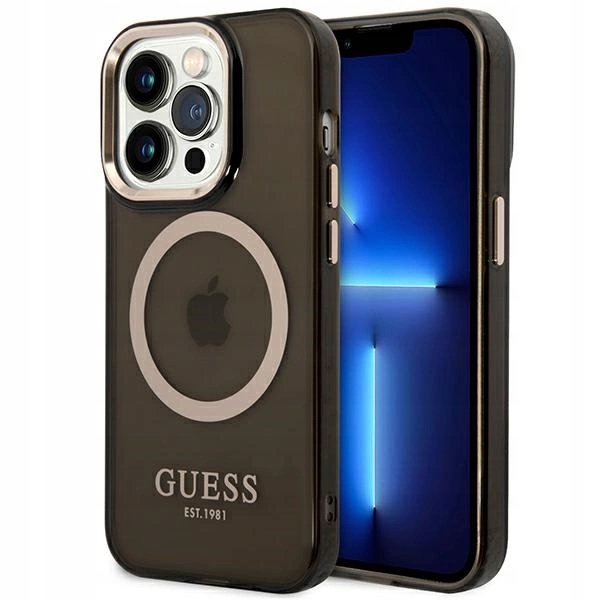 Pouzdro Guess Gold Outline Translucent MagSafe pro iPhone 14 Pro černé