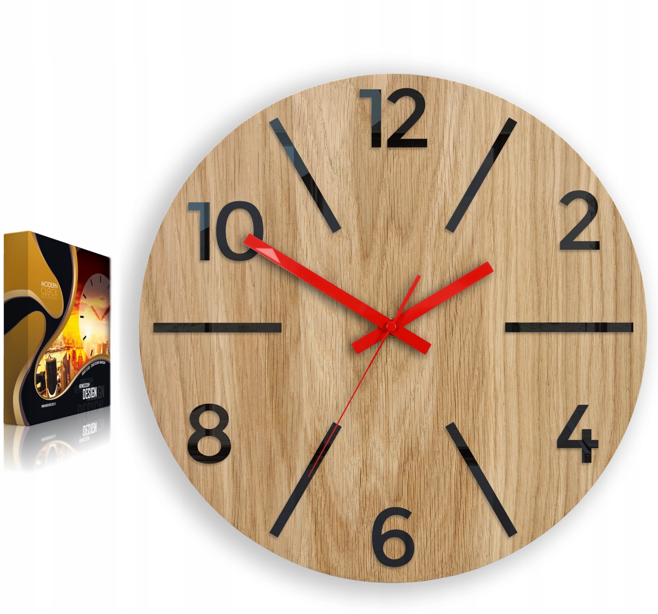Nástěnné hodiny Dřevěné Dubové Akrylové Aksel Wood Black Kulatý Tiché