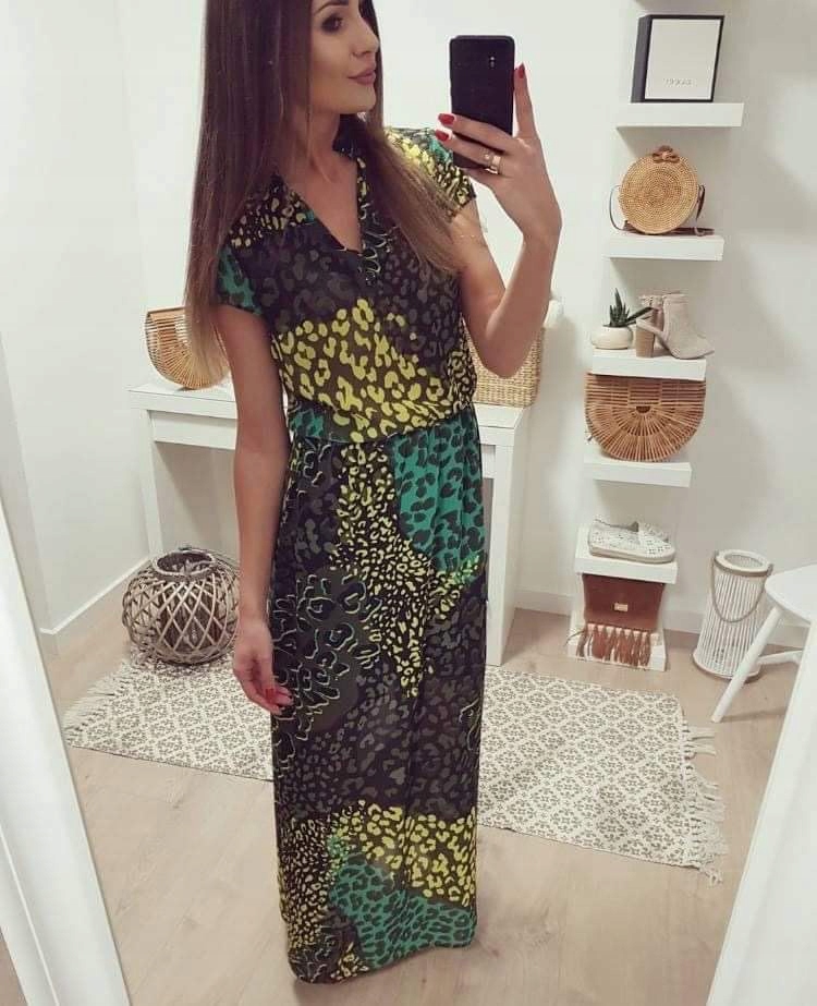 Šaty Panterka černá se zelenou a žlutou vel.