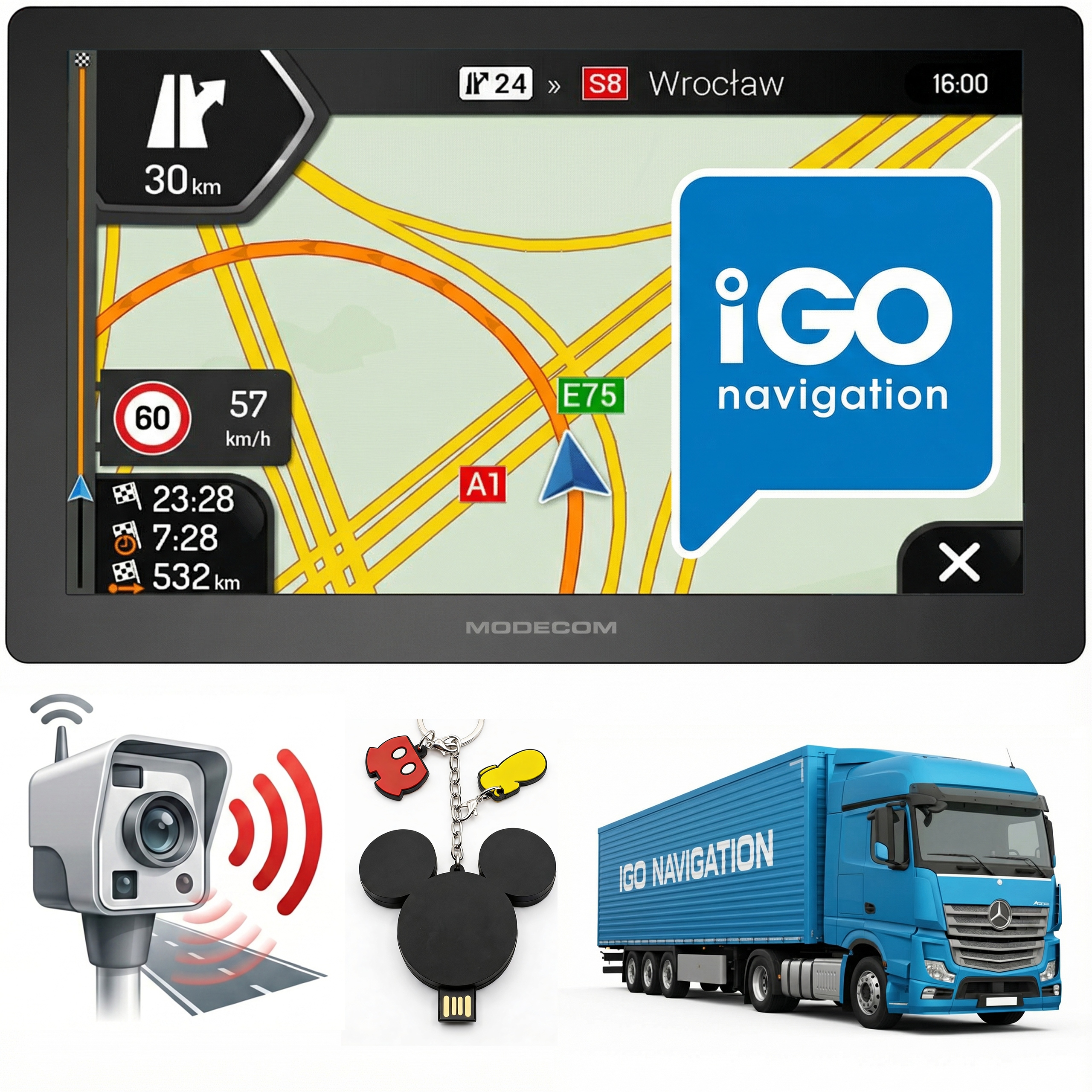 Navigace nákladního vozidla Modecom CX 7.3 iGO Primo Truck Kamion Bus Fotoradary 2026