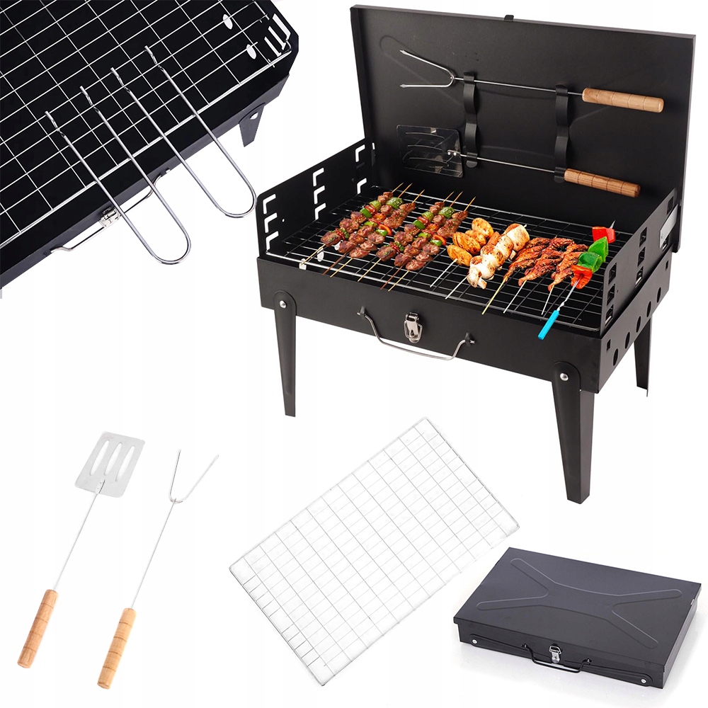 Turistický Zahradní Gril Přenosný Skládací Bbq Kufr Příslušenství