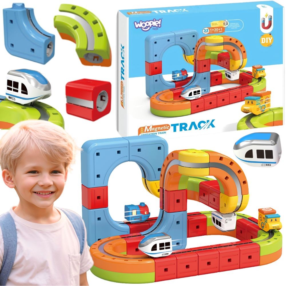 Klocki Konstrykcyjne Tor Magnetyczny Z Kolejką Duży Zestaw 32el. 3+ Woopie