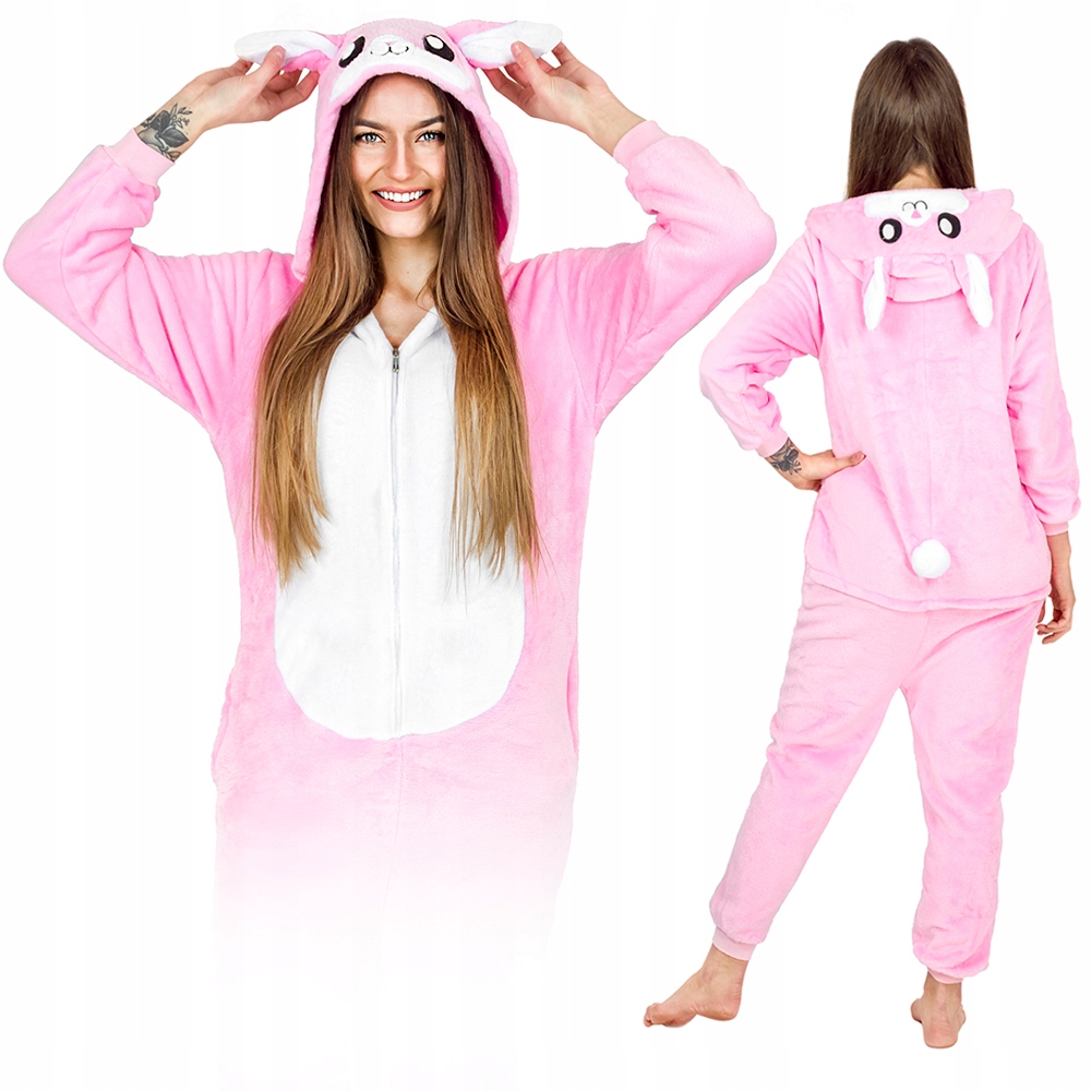 ONESIE KIGURUMI RÓŻOWY KRÓLIK CIEPŁA PIŻAMA PRZEBRANIE KOSTIUM DRES