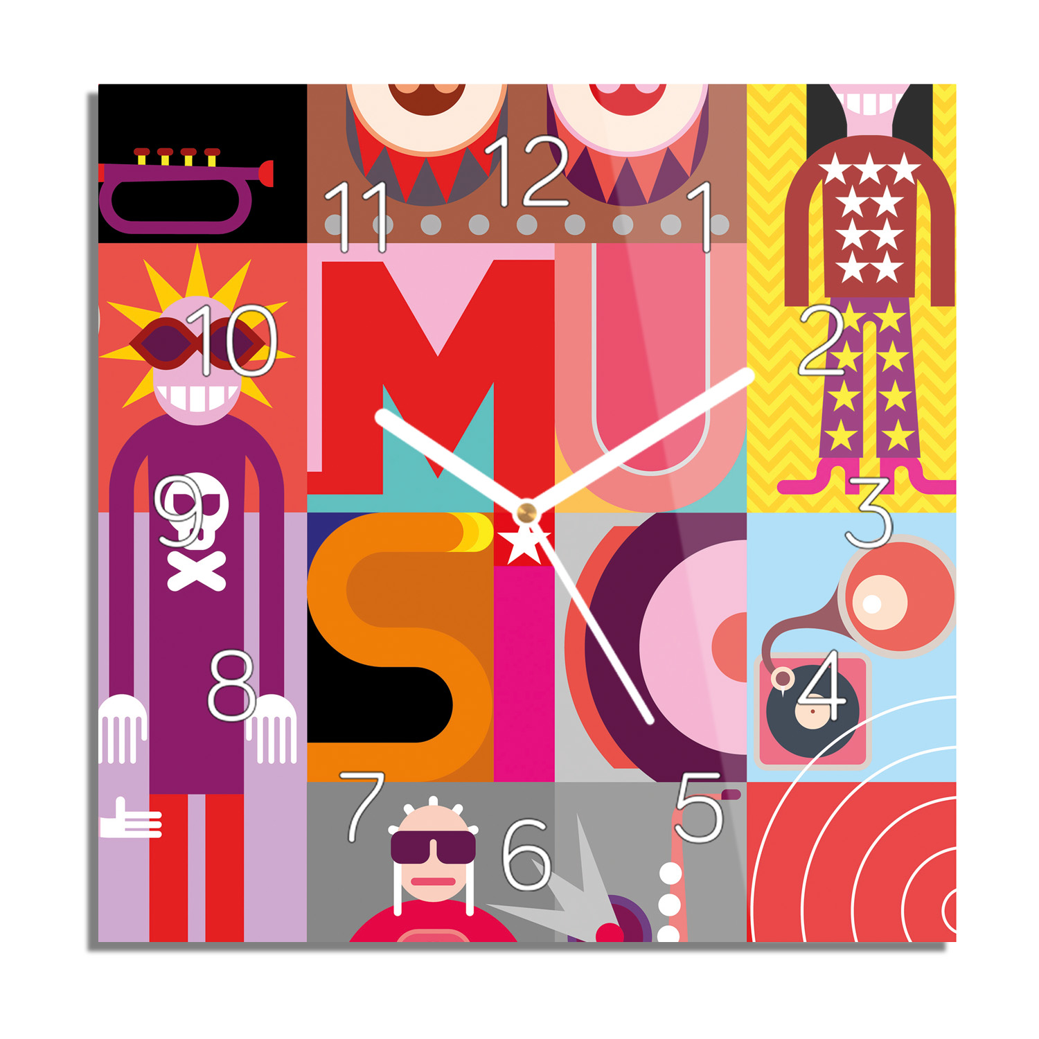 

Muzyka pop art zegar szklany do sypialni 30x30