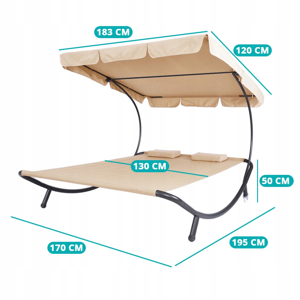 Leżanka ogrodowa z daszkiem, 2 osobowa-beżowa Materiał siedziska syntetyk