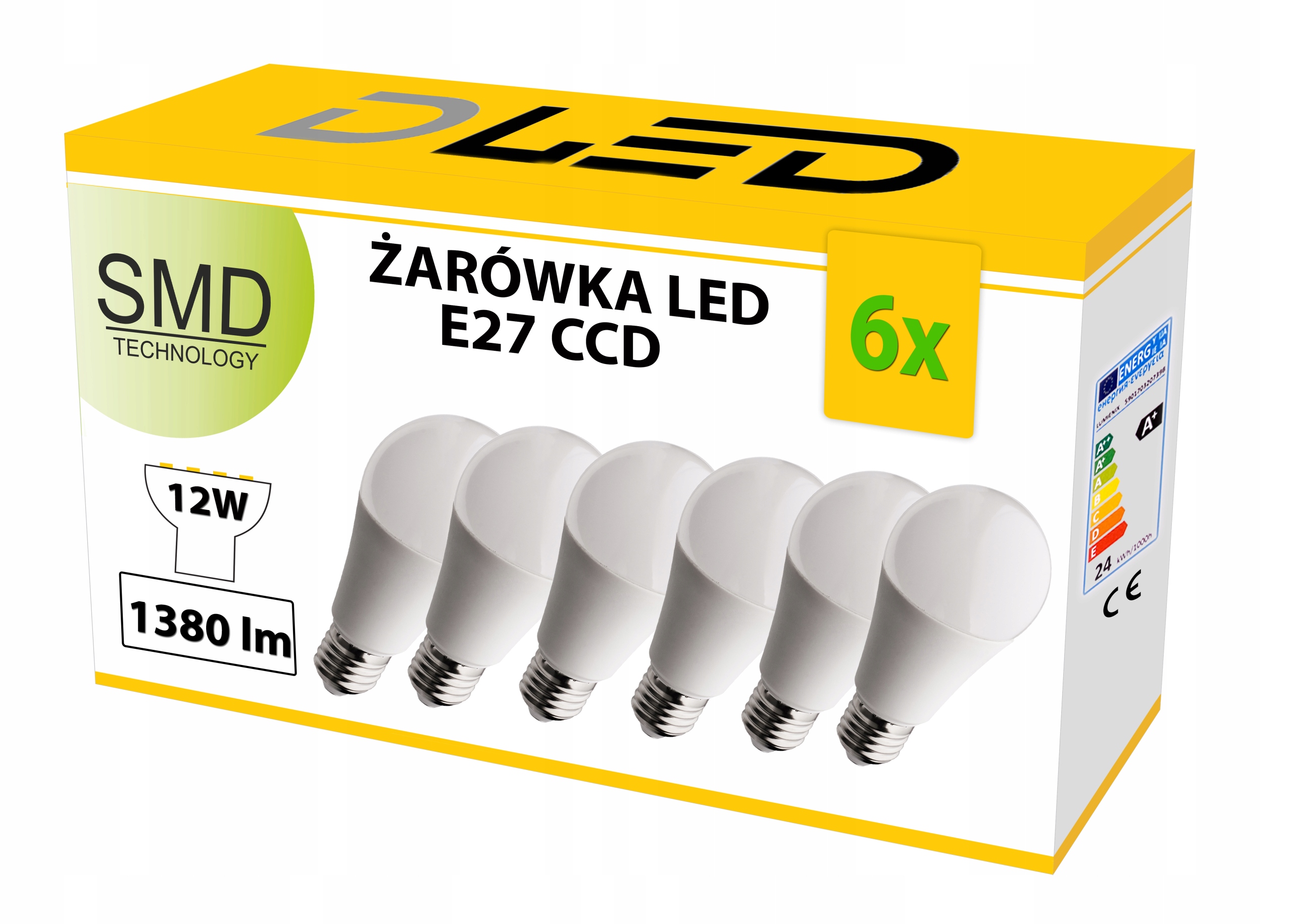 

6x Żarówka E27 1380lm 12W kula CCD Niemrugająca