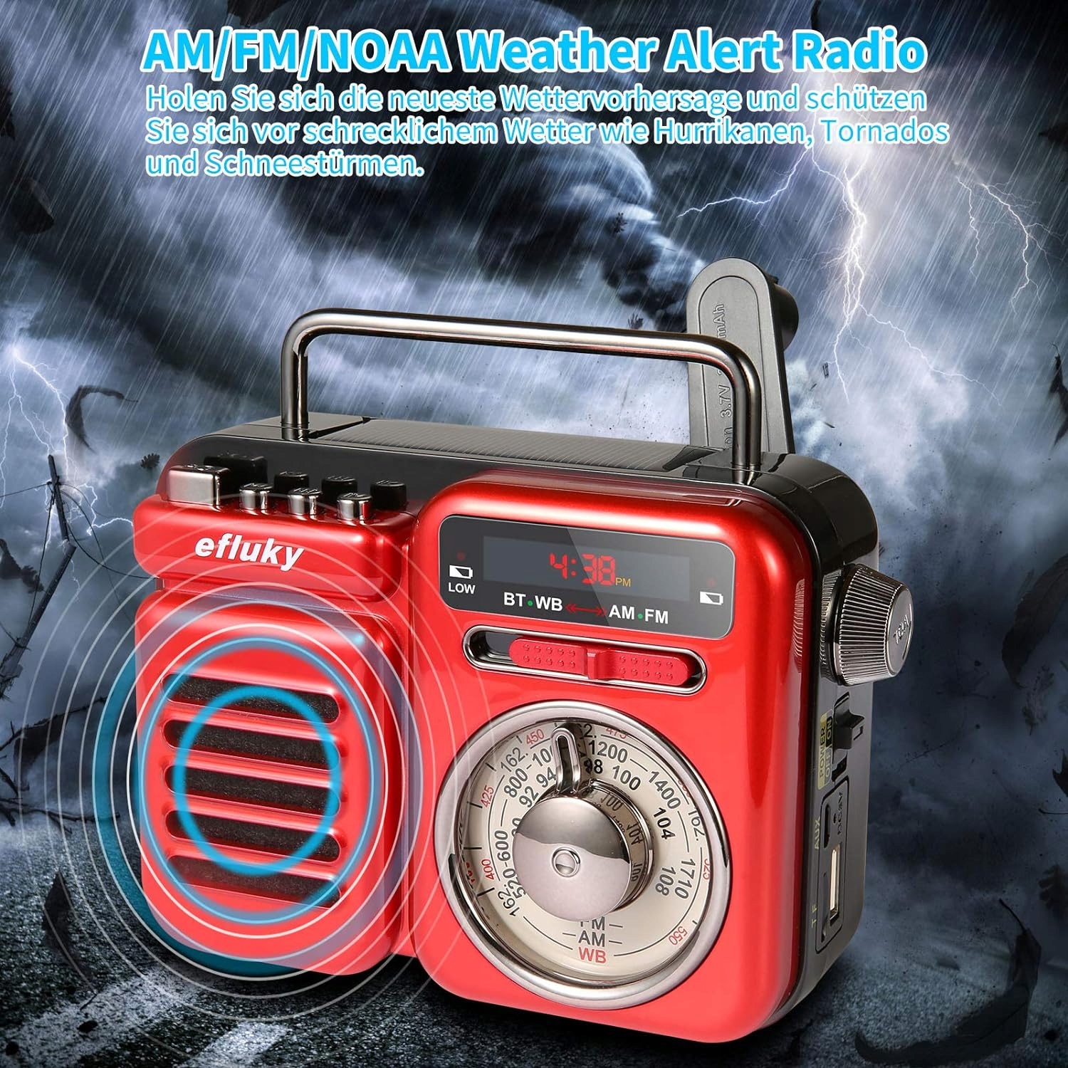 efluky Retro Radio Przenośne – Radio na Korbkę/Baterie z Wieloma Funkcjami Model efluky Retro radio