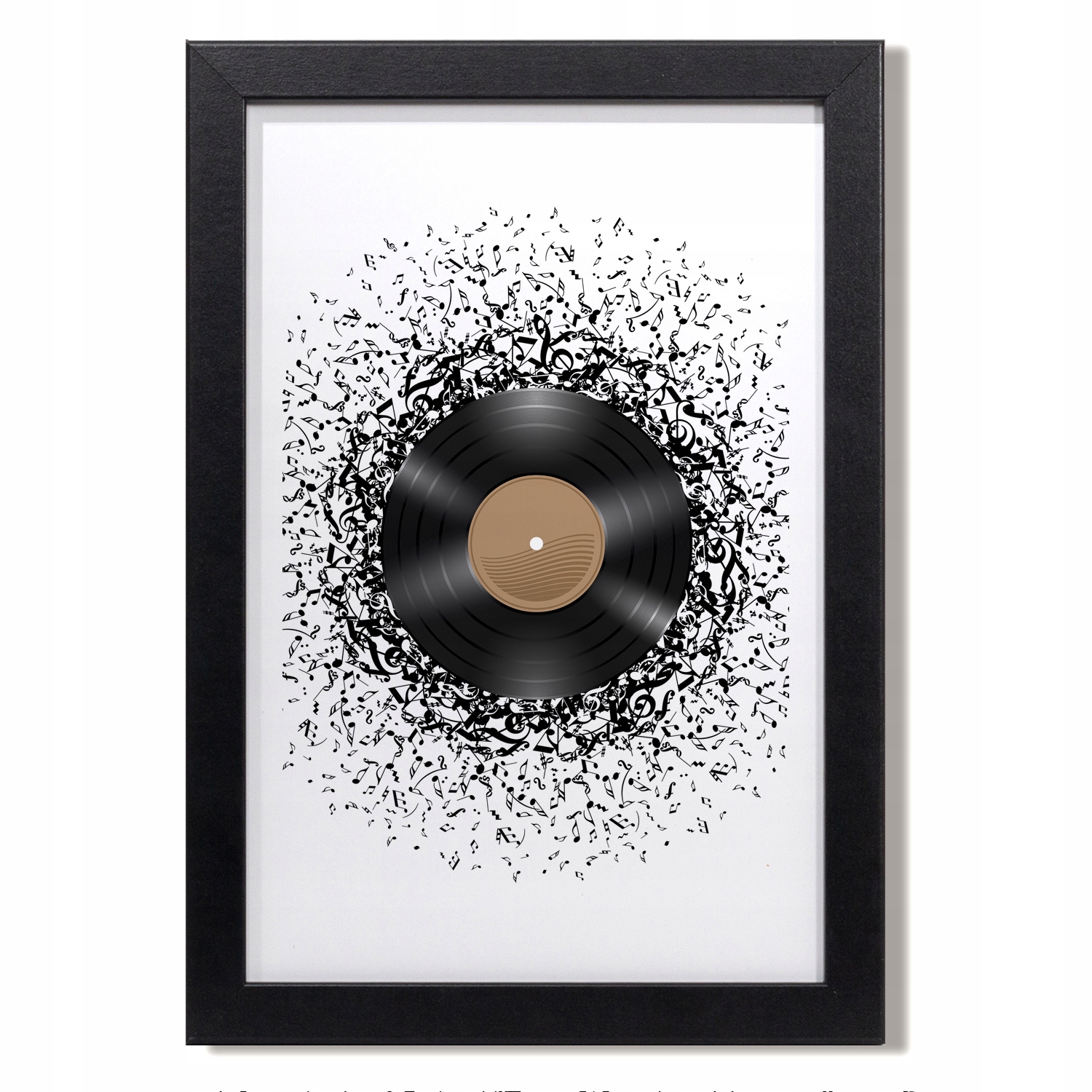 Obraz v rámu na zeď Vinylová deska s notami 20x30 cm