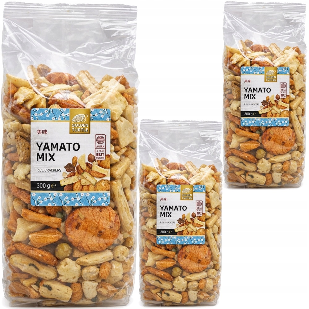 Levně 3x Asijské Krekry Rýžové Svačinka Yamato Mix 300g Golden Turtle Brand