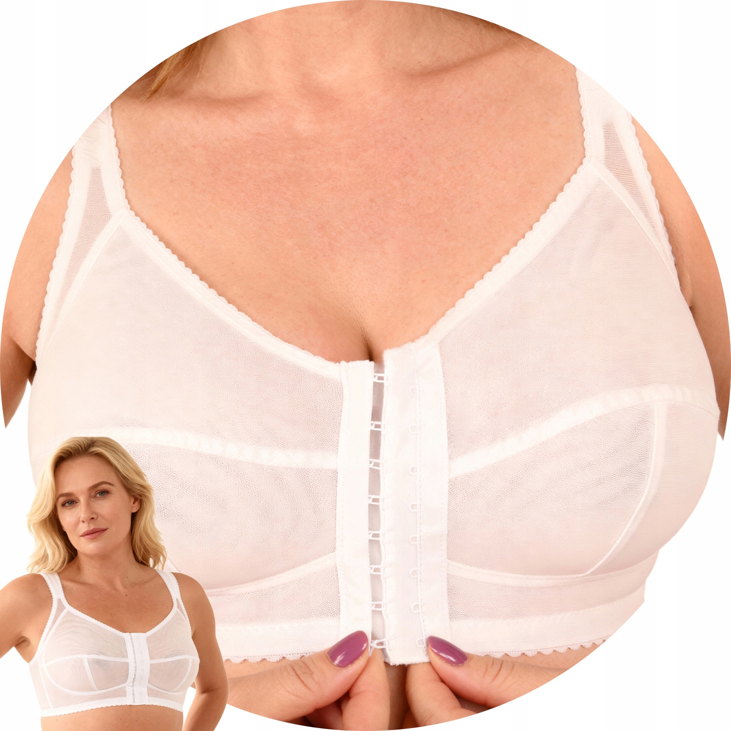 Vivisence 1087 biały zapinany z przodu gładki Biustonosz miękki 95I Soft