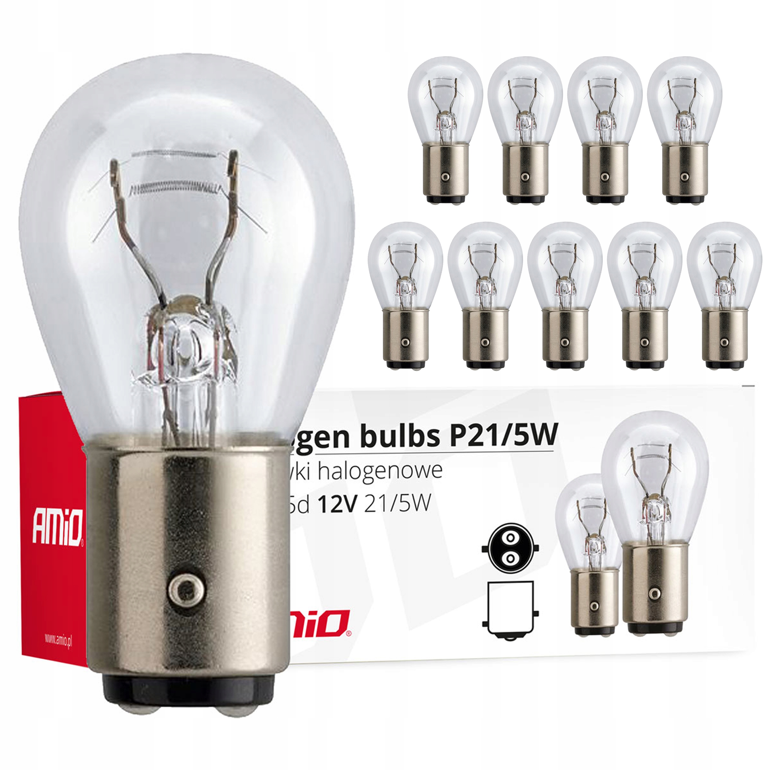10x Żarówka P21/5W 12V 21/5W BAY15d Żarówki 10 sztuk AMiO