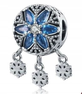 Stříbrný přívěsek 925 s modrými zirkony, motiv Sněhové Vločky/Hvězdičky