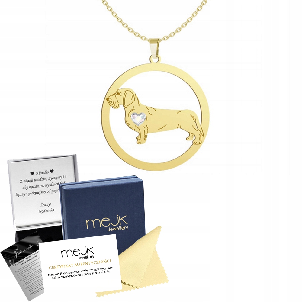 Náhrdelník Zlatý jezevčík Hrubosrstý 925 Dárek Řetízek Žena Gravírování