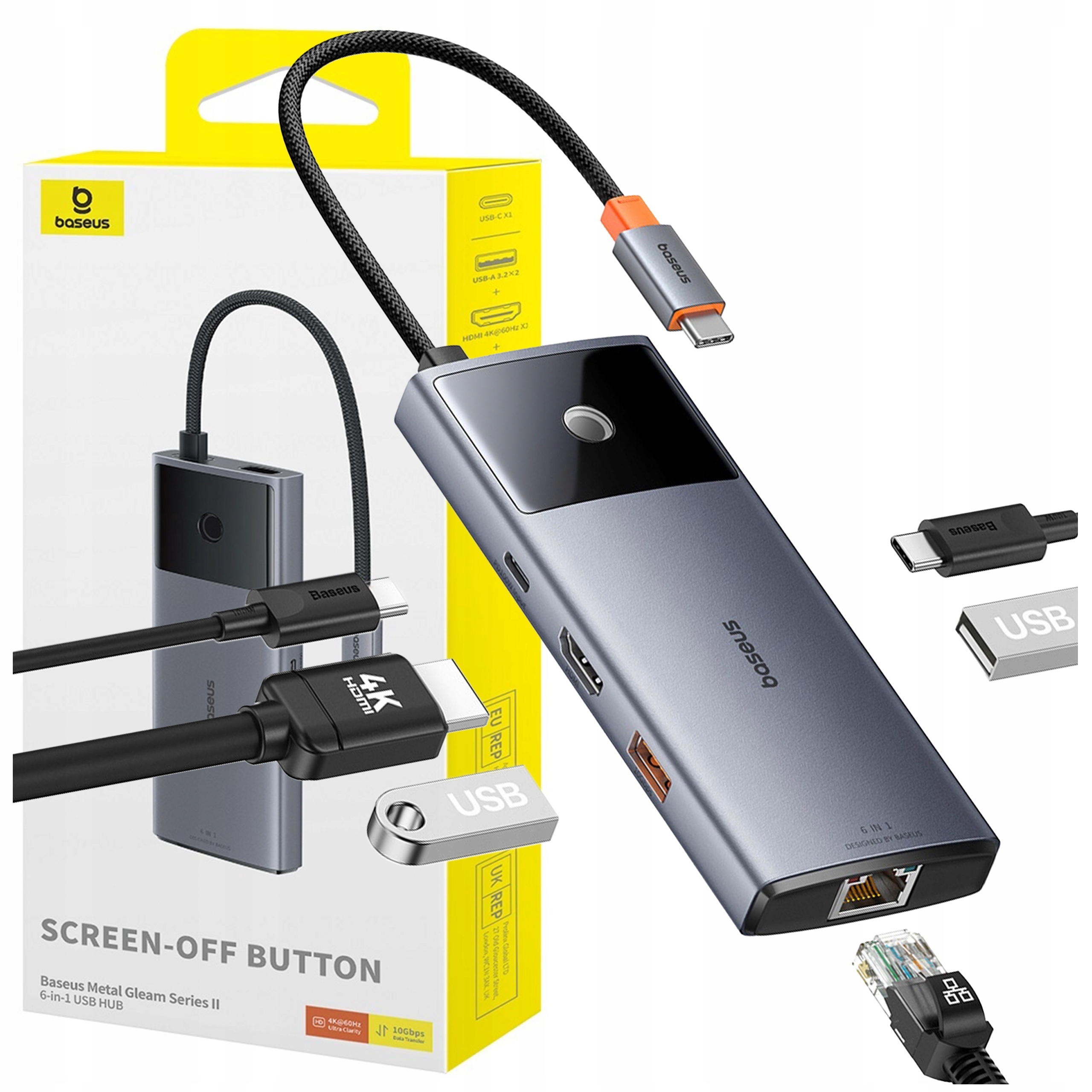 Baseus Hub Adaptér Usb-c Na 2 X Usb Hdmi RJ45 Usb-c Pd 100W Pro 2 Monitory