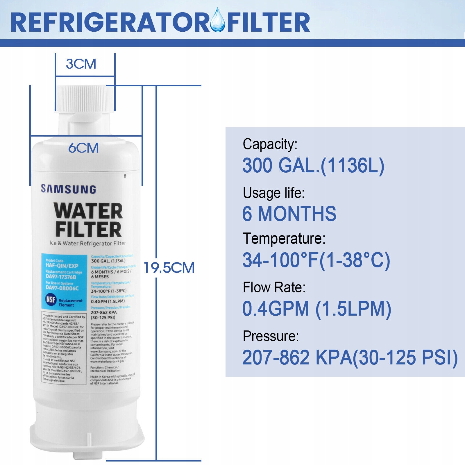 FILTR WODY DO LODÓWKI SAMSUNG DA97-17376B DA97-08006C HAF-QIN 2 SZT. Stan opakowania oryginalne