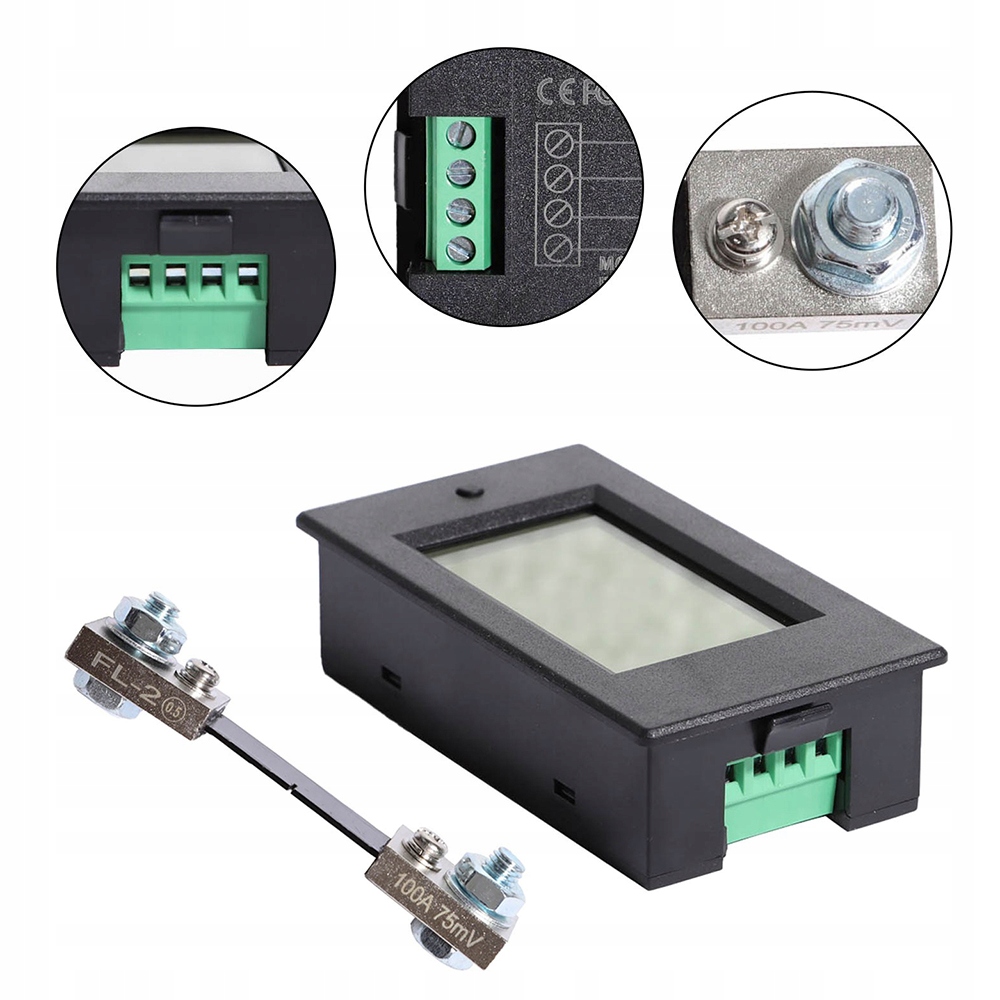 Voltmetr Ampérmetr DC 6,5-100 V 100 A LCD Bočník