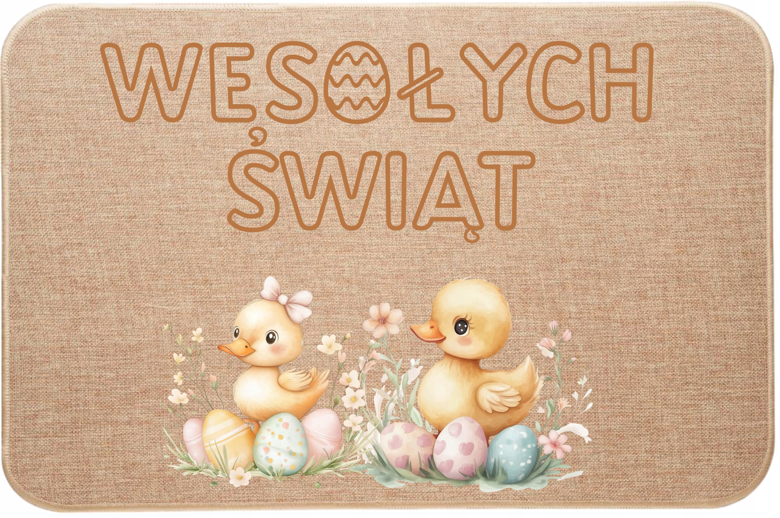 Ozdobná lněná rohožka Velikonoční kachničky s kraslicemi Veselé Vánoce