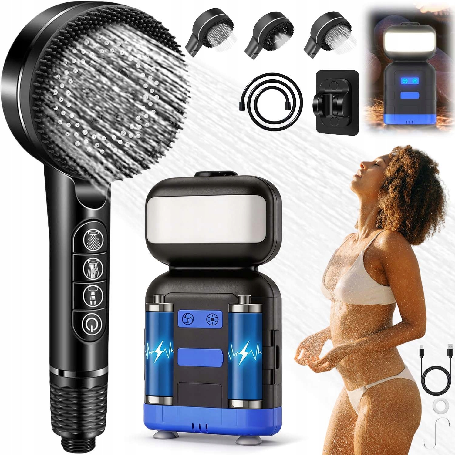 Přenosná Led Turistická Sprcha Kempingová Sprchový Set 8000 Mah