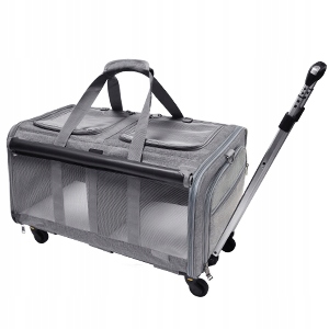 Torba transportowa wózek transportowy na 2 koty/psy, kółka, rączka, szara