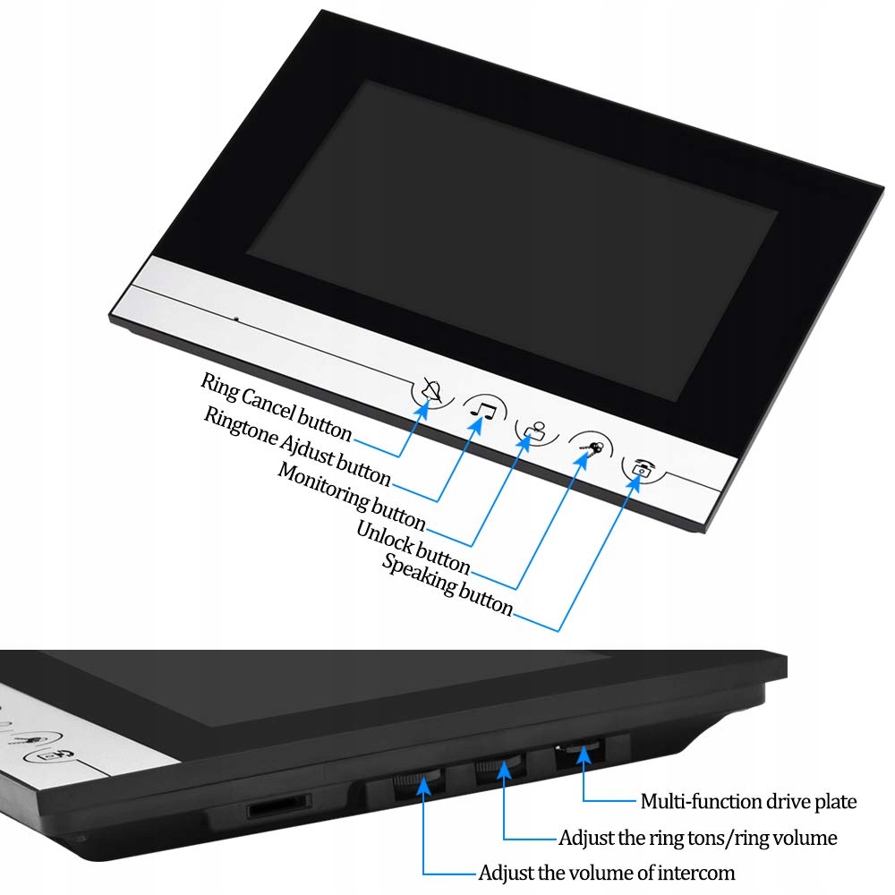 DIGINEX HFENG Wideodomofon 2 Monitory 7 Calowy Ekran Kamera Nocna Wizja — miniatura 5