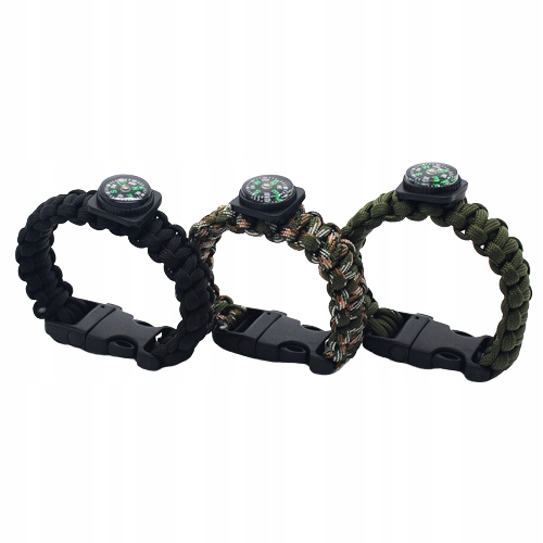 BRANSOLETKA PARACORD TAKTYCZNA KRZESIWO KOMPAS GWIZDEK LINKA SURVIVAL Funkcje gwizdek kompas krzesiwo linka