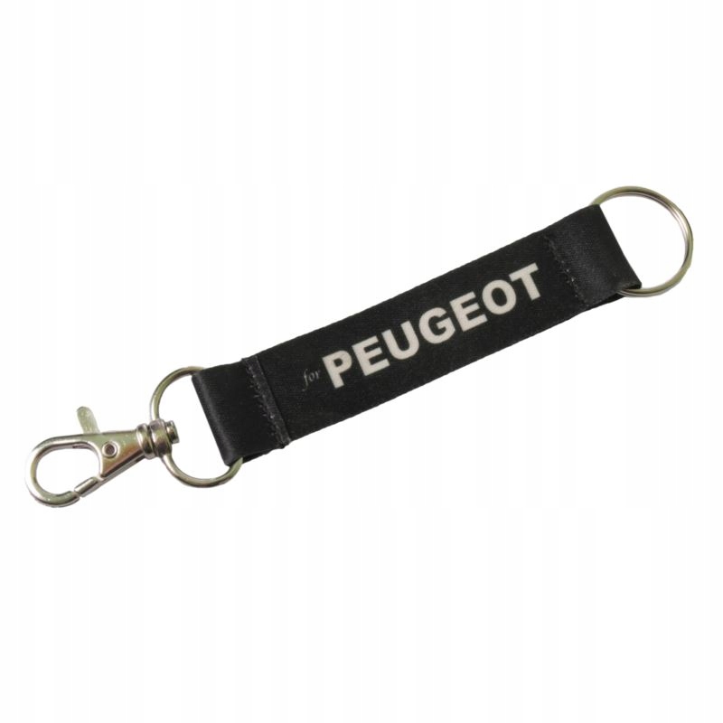 SMYCZ BRELOK z napisem for PEUGEOT szer 20mm dł 15cm CZARNA
