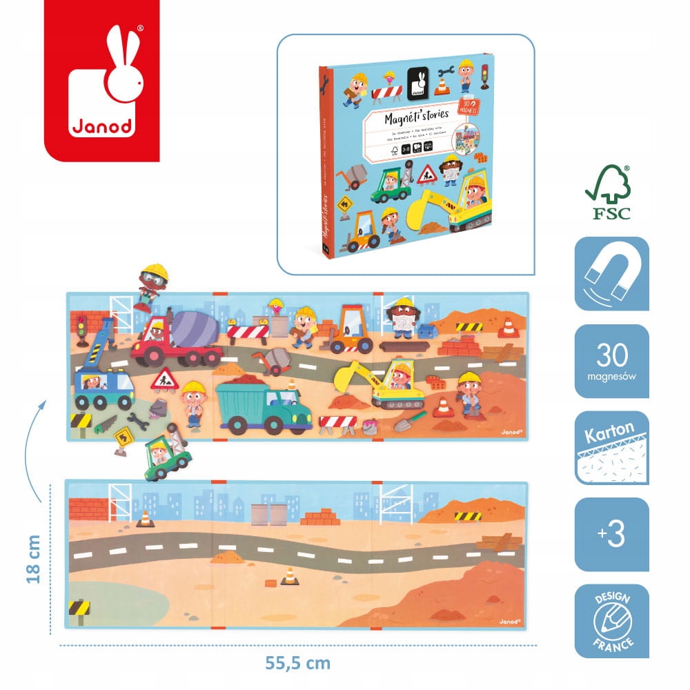 MAGNETYCZNA UKŁADANKA PLAC BUDOWY MAGNETI'STORIES 3+ JANOD Głębokość produktu 3 cm