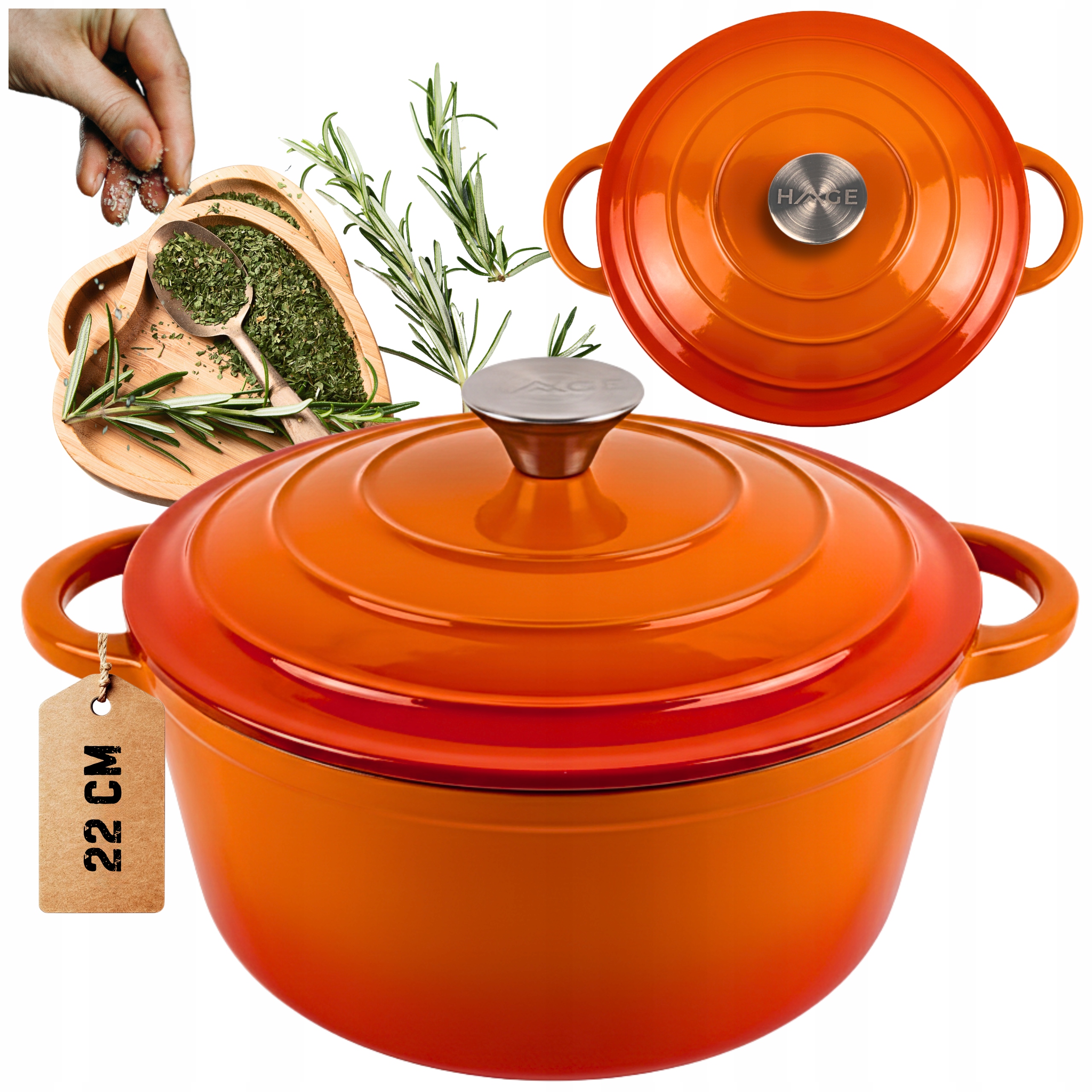 Hrnec 3 L Smaltované Víko Pomeranč Plyn Indukce Trouba 22 CM