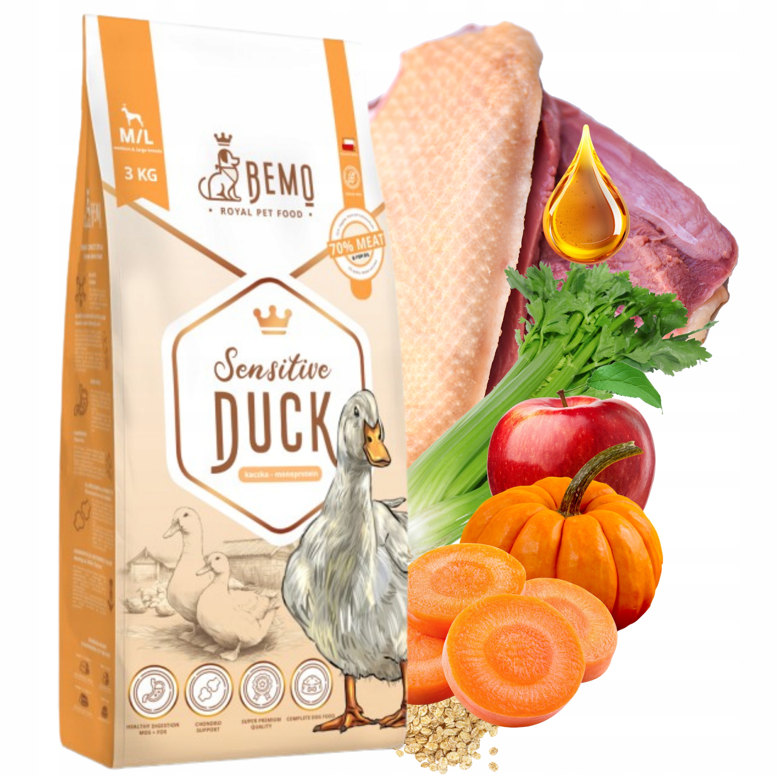 Levně Bemo Sensitive Duck Krmivo pro psy středních a velkých plemen M/L 3 kg