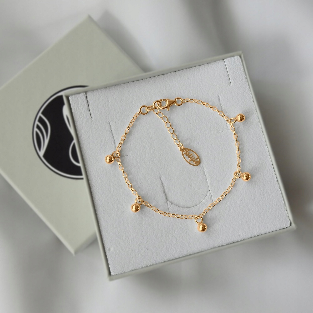 Řetízkový náramek s kuličkami, stříbrný, pozlacený