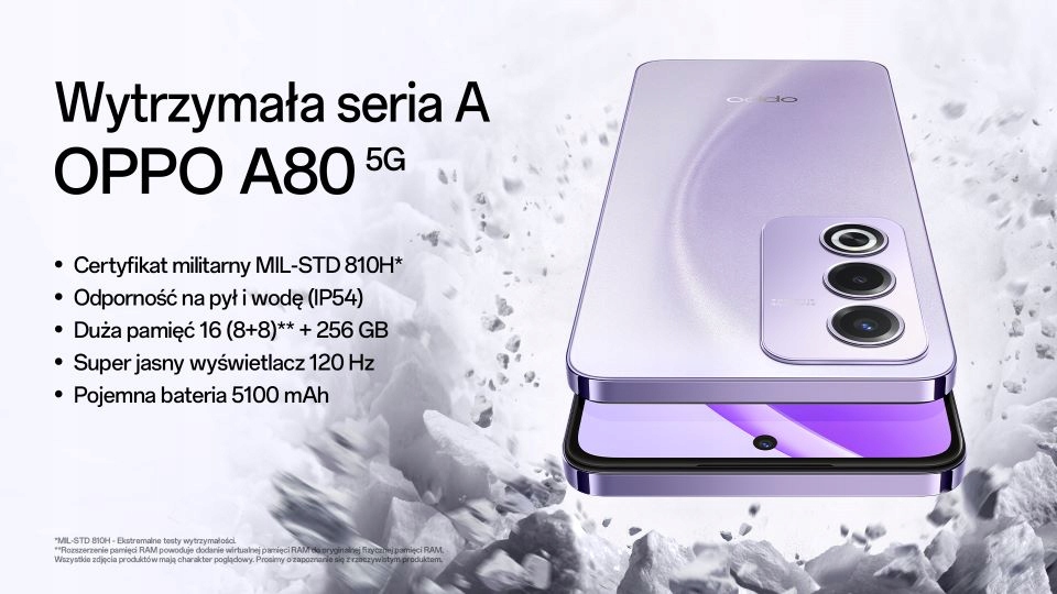 Smartfon OPPO A80 5G 8/256 GB fioletowy Kolor fioletowy