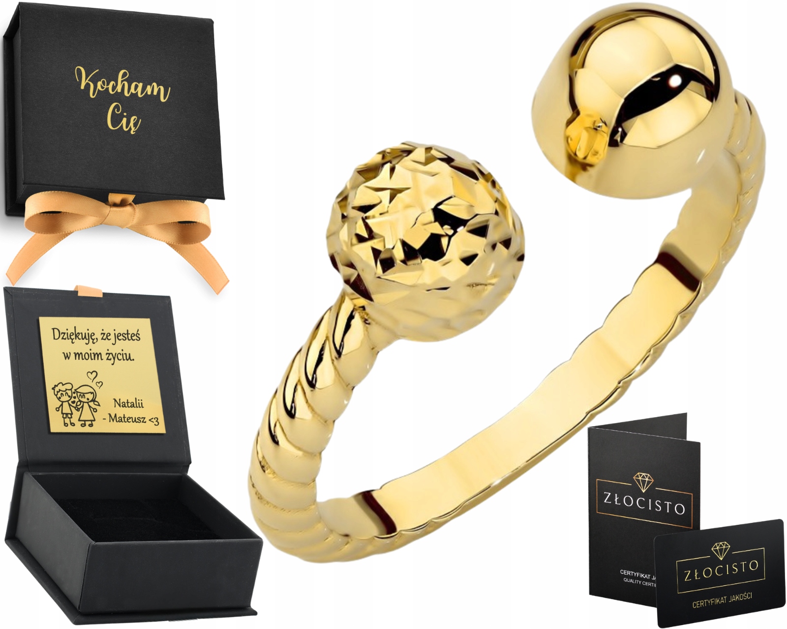 Moderní Zlatý Prstýnek S Hladkými A Diamantovými Kuličkami Jako Dárek