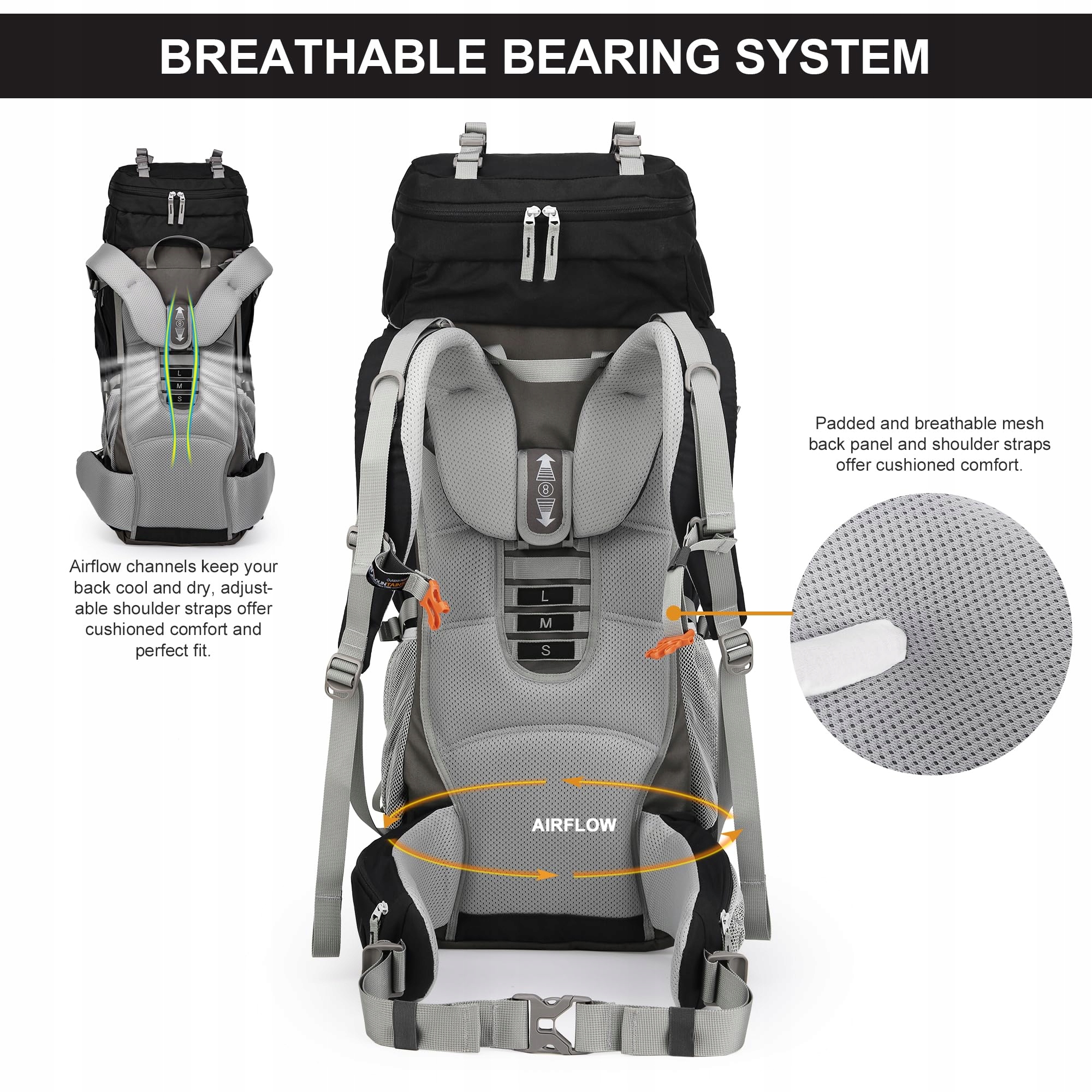 MOUNTAINTOP 70L Waterproof Trekking Backpack for Men & Women Camping — miniatura 5