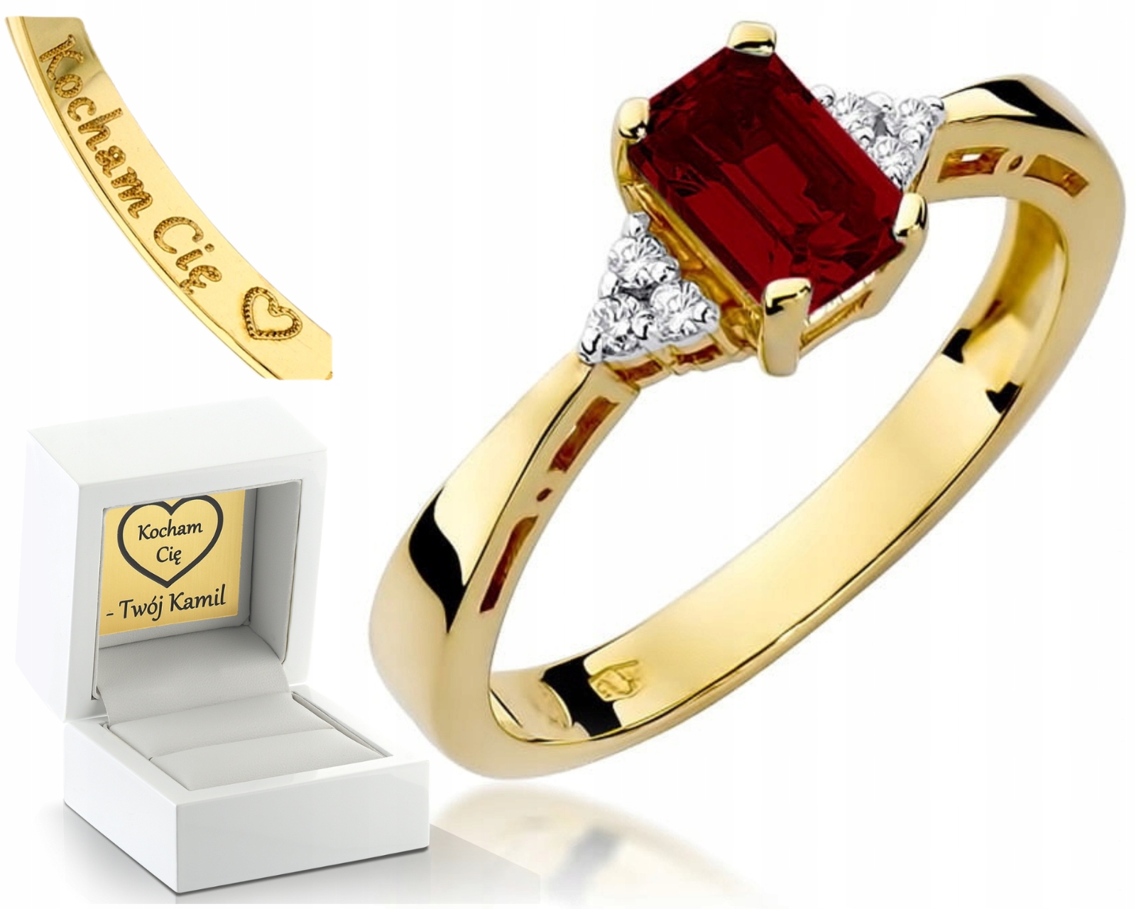 Zlatý Prstýnek Granátového Briliantu 585 Gravírování
