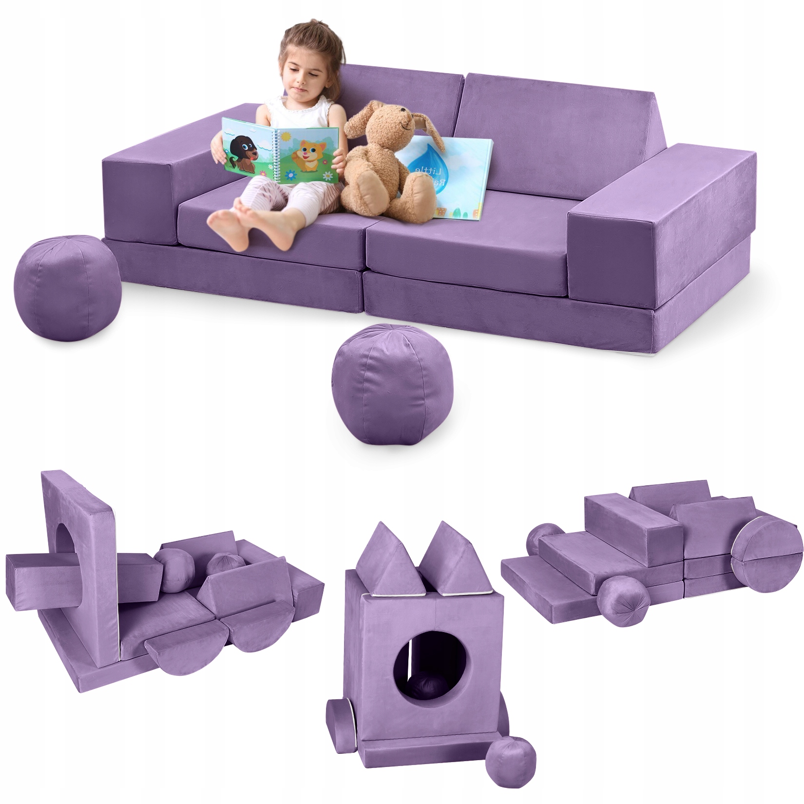 Modułowa kanapa do zabawy dla dzieci,Cabrio Sofa Set,12PCS,Fioletowy